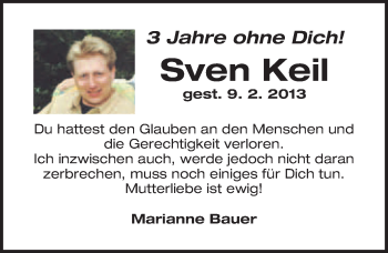 Anzeige von Sven Keil von Nordbayerischer Kurier