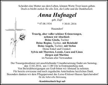 Anzeige von Anna Hufnagel von Nordbayerischer Kurier