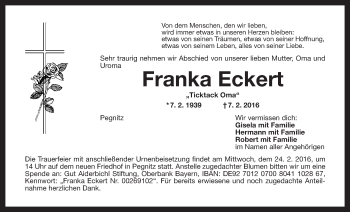 Anzeige von Franka Eckert von Nordbayerischer Kurier