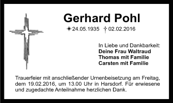 Anzeige von Gerhard Pohl von Nordbayerischer Kurier
