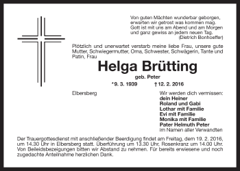 Anzeige von Helga Brütting von Nordbayerischer Kurier