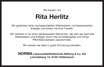 Anzeige von Rita Herlitz von Nordbayerischer Kurier