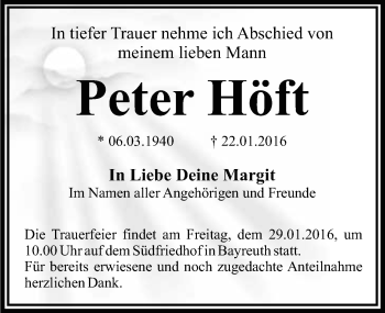 Anzeige von Peter Höft von Nordbayerischer Kurier