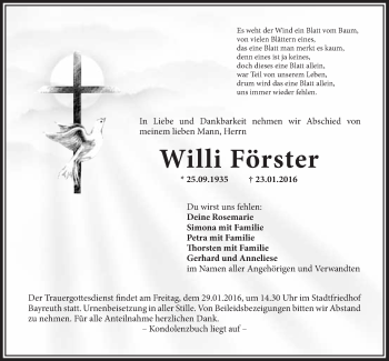 Anzeige von Willi Förster von Nordbayerischer Kurier