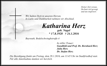 Anzeige von Katharina Herz von Nordbayerischer Kurier