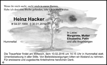 Anzeige von Heinz Hacker von Nordbayerischer Kurier