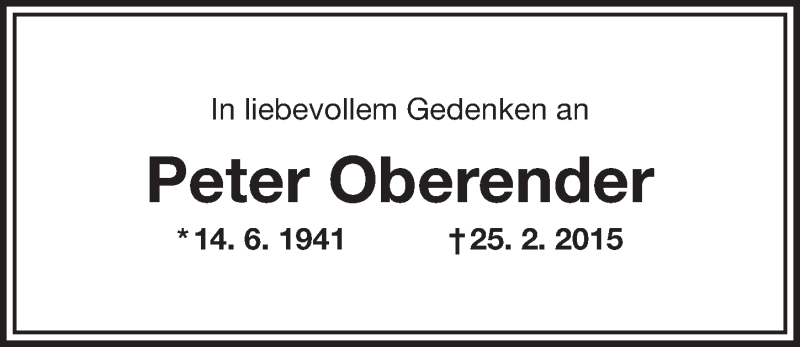  Traueranzeige für Peter Oberender vom 25.02.2016 aus Nordbayerischer Kurier