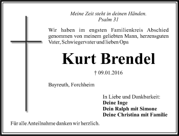 Anzeige von Kurt Brendel von Nordbayerischer Kurier