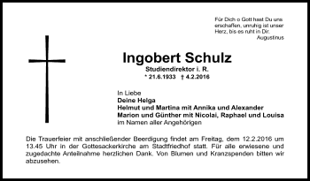 Anzeige von Ingobert Schulz von Nordbayerischer Kurier