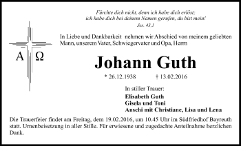 Anzeige von Johann Guth von Nordbayerischer Kurier