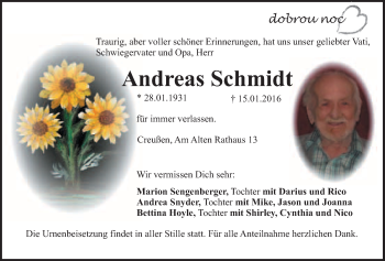 Anzeige von Andreas Schmidt von Nordbayerischer Kurier