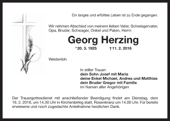 Anzeige von Georg Herzing von Nordbayerischer Kurier