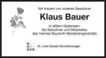 Anzeige von Klaus Bauer von Nordbayerischer Kurier