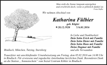 Anzeige von Katharina Fülbier von Nordbayerischer Kurier