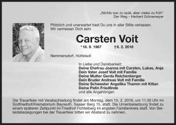 Anzeige von Carsten Voit von Nordbayerischer Kurier