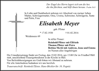 Anzeige von Elisabeth Meyer von Nordbayerischer Kurier