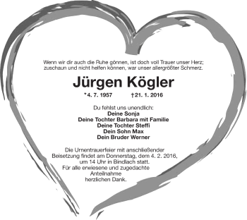 Anzeige von Jürgen Kögler von Nordbayerischer Kurier