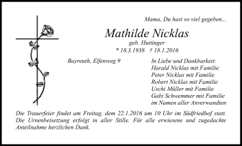Anzeige von Mathilde Nicklas von Nordbayerischer Kurier