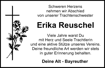 Anzeige von Erika Reuschel von Nordbayerischer Kurier