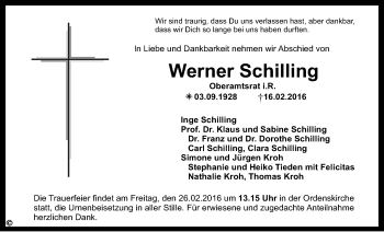 Anzeige von Werner Schilling von Nordbayerischer Kurier
