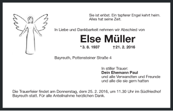Anzeige von Else Müller von Nordbayerischer Kurier