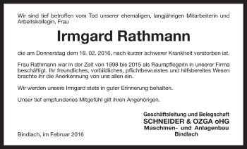 Anzeige von Irmgard Rathmann von Nordbayerischer Kurier