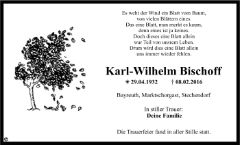 Anzeige von Karl-Wilhelm Bischoff von Nordbayerischer Kurier