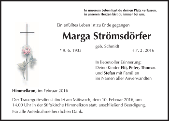Anzeige von Marga Strömsdörfer von Nordbayerischer Kurier