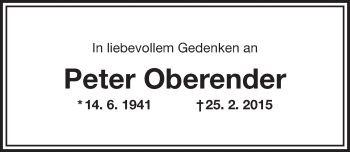 Anzeige von Peter Oberender von Nordbayerischer Kurier