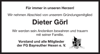 Anzeige von Dieter Görl von Nordbayerischer Kurier