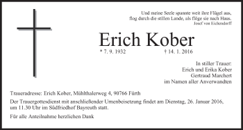 Anzeige von Erich Kober von Nordbayerischer Kurier