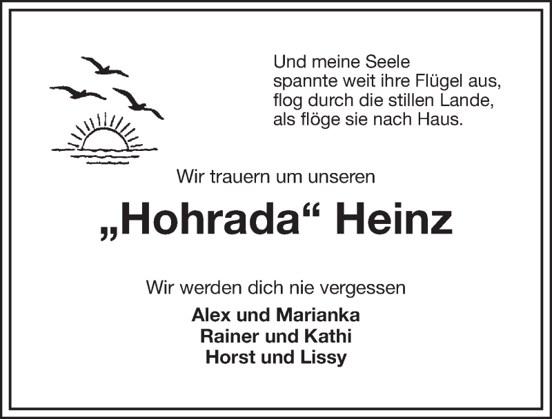  Traueranzeige für Heinz Hacker vom 08.02.2016 aus Nordbayerischer Kurier