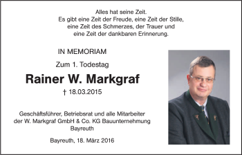 Anzeige von Rainer W. Markgraf von Nordbayerischer Kurier