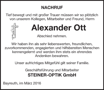 Anzeige von Alexander Ott von Nordbayerischer Kurier