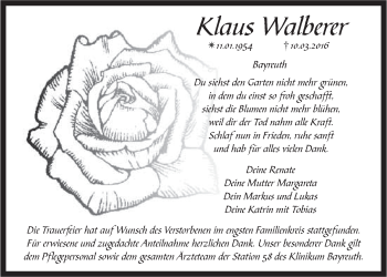 Anzeige von Klaus Walberer von Nordbayerischer Kurier