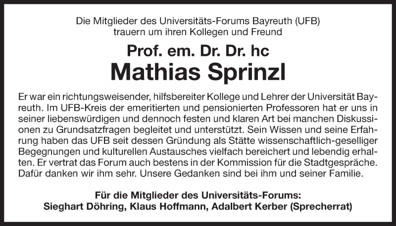  Traueranzeige für Mathias Julius Johannes Sprinzl vom 18.03.2016 aus Nordbayerischer Kurier