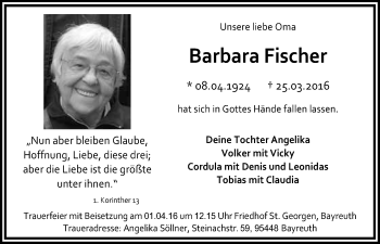 Anzeige von Barbara Fischer von Nordbayerischer Kurier