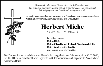 Anzeige von Herbert Miehe von Nordbayerischer Kurier