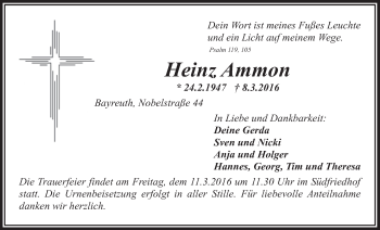 Anzeige von Heinz Ammon von Nordbayerischer Kurier