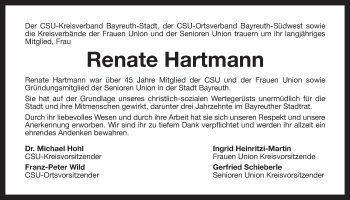 Anzeige von Renate Hartmann von Nordbayerischer Kurier