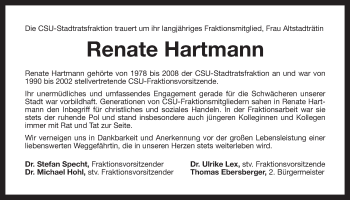 Anzeige von Renate Hartmann von Nordbayerischer Kurier