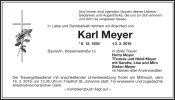 Anzeige von Karl Meyer von Nordbayerischer Kurier