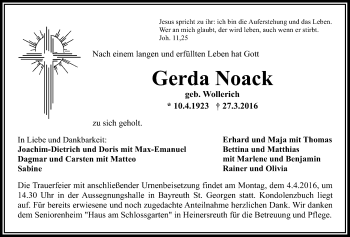 Anzeige von Gerda Noack von Nordbayerischer Kurier