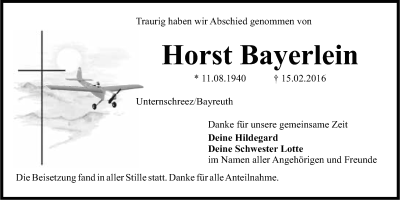  Traueranzeige für Horst Bayerlein vom 05.03.2016 aus Nordbayerischer Kurier