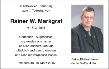 Anzeige von Rainer W. Markgraf von Nordbayerischer Kurier