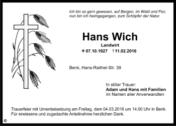 Anzeige von Hans Wich von Nordbayerischer Kurier