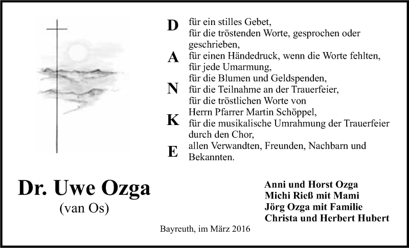  Traueranzeige für Uwe Ozga vom 04.03.2016 aus Nordbayerischer Kurier