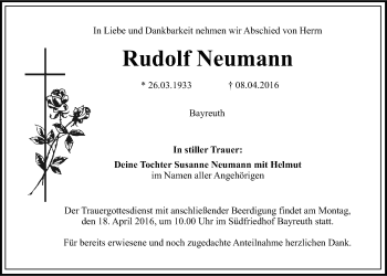 Anzeige von Rudolf Neumann von Nordbayerischer Kurier