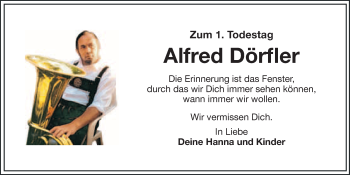 Anzeige von Alfred Dörfler von Nordbayerischer Kurier
