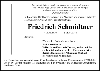 Anzeige von Friedrich Schmidtner von Nordbayerischer Kurier